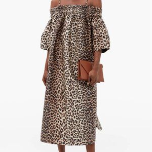 NWOT Ganni Off Shoulder Leopard Midi Dress